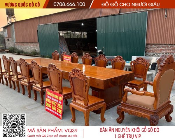 Bàn Ăn Nguyên Khối Gỗ Gõ Đỏ một ghế trụ cực V.I.P