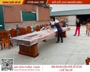 Bàn Ăn Nguyên Khối Gỗ Gõ Đỏ một ghế trụ cực V.I.P