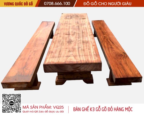 Bộ bàn ghế K3 gõ đỏ hàng mộc. Vương Quốc Đồ Gỗ