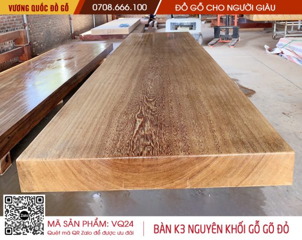 Bàn hội nghị nguyên khối gõ đỏ kích thước 50x152x20cm. Vương Quốc Đồ Gỗ