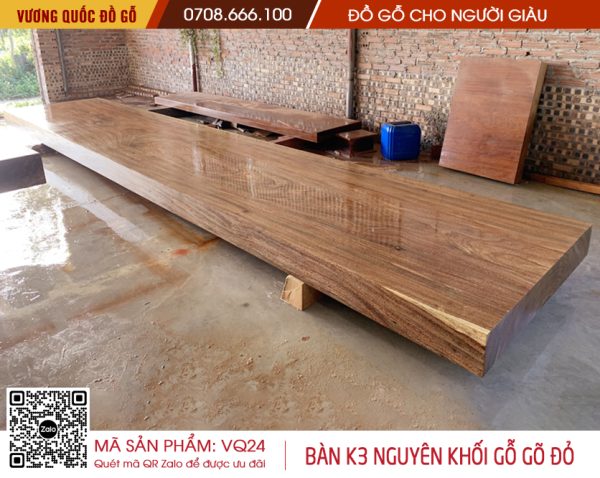 Bàn hội nghị nguyên khối gõ đỏ kích thước 50x152x20cm. Vương Quốc Đồ Gỗ