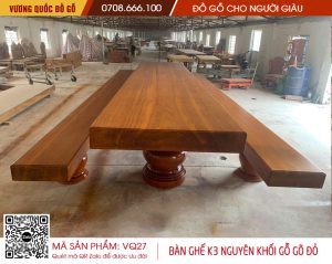 Bộ Bàn Ghế K3 Nguyên Khối Gõ Đỏ trả Bác Thành tại Nha Trang. Vương Quốc Đồ Gỗ