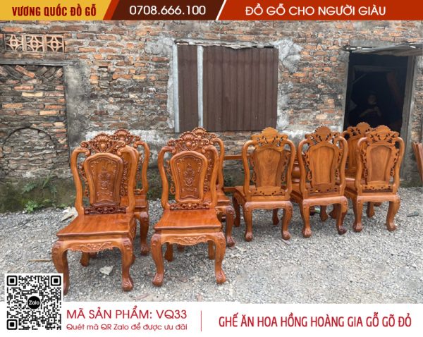 Ghế Ăn Hoa Hồng Hoàng Gia Gỗ Gõ Đỏ