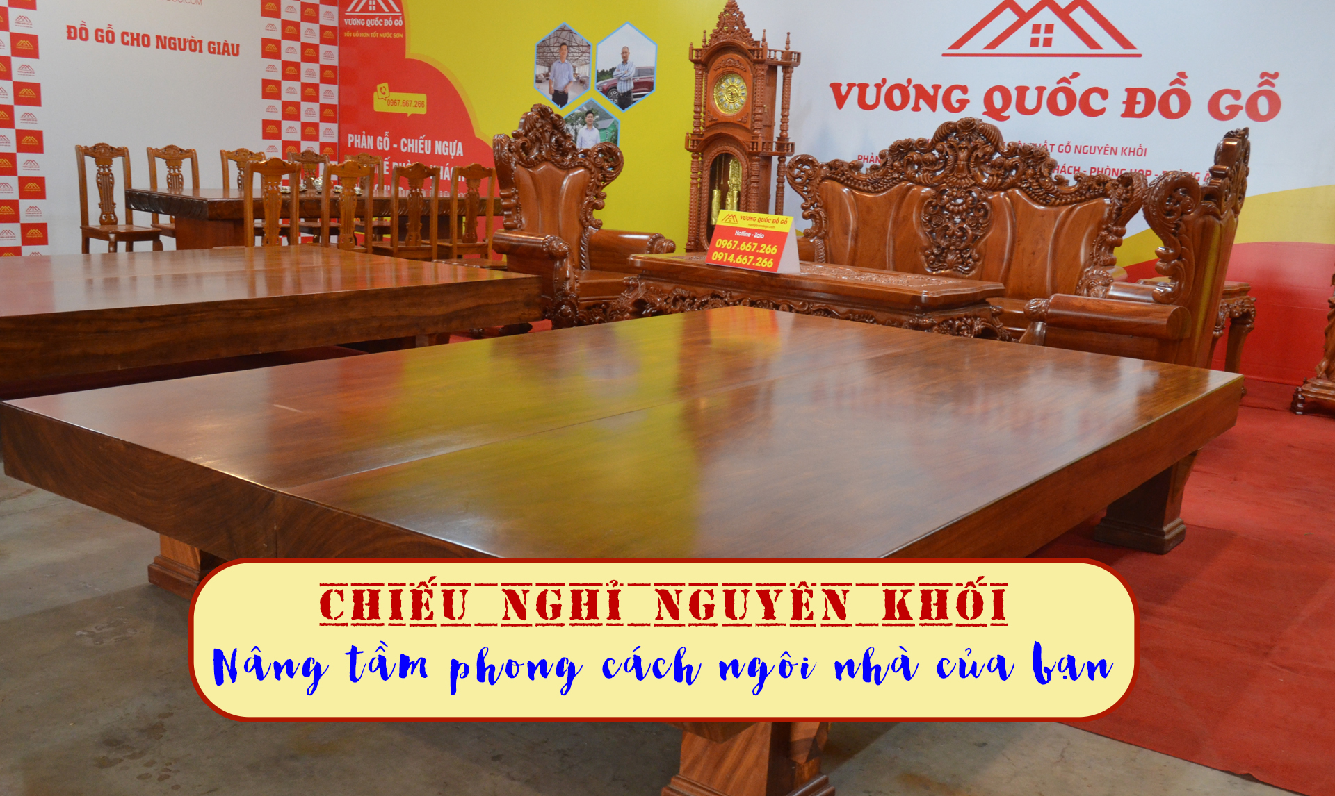 bộ chiếu nghỉ nguyên khối gỗ gõ đỏ